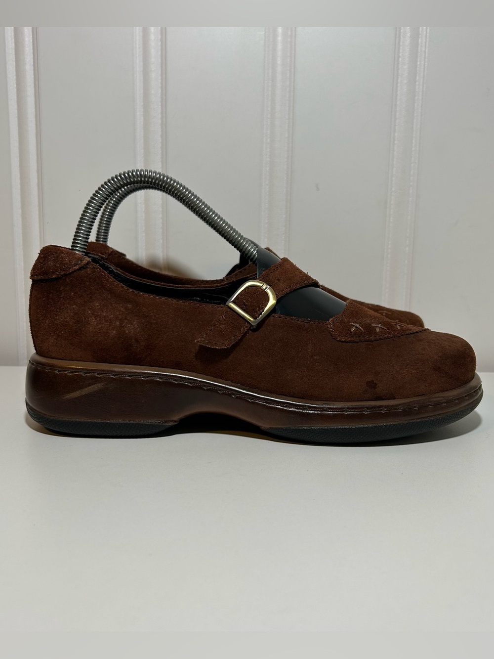 Dansko Brown Suede Mary Jane Loafers with Buckle chunky
